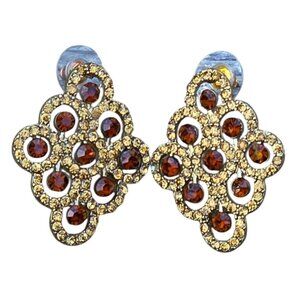 Gold-Tone Rhinestone Stud Earrings With Amber & Yellow Crystals